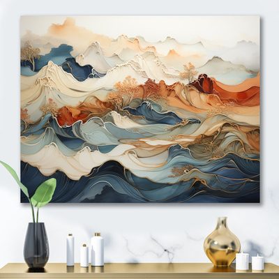 Abstract Orange and Blue River Ink III Abstract Marble