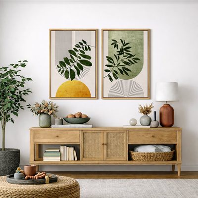 Mid Century Modern Boho Bold Bright Yellow Green Leaves