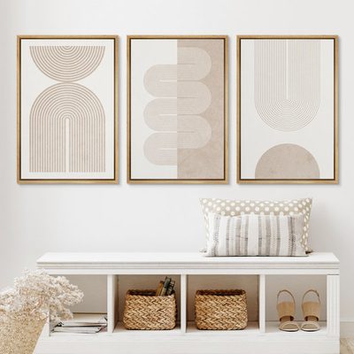 Mid Century Modern Boho Duotone Beige Abstract Lines