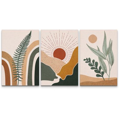 Mid Century Modern Boho Abstract Fern Leaf Desert Landscape