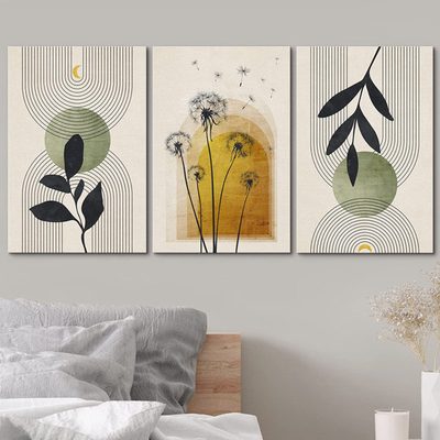 Mid Century Modern Boho Vibrant Green Yellow Abstract