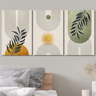 Mid Century Modern Boho Pastel Green Geometric Jungle Palm