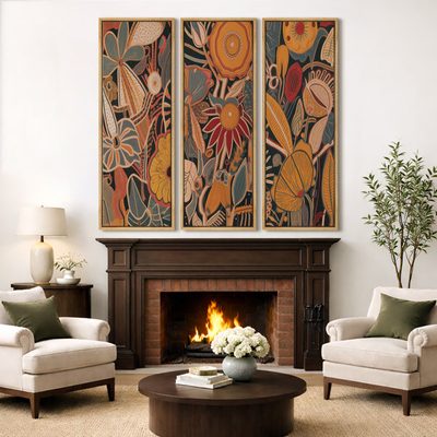 Abstract Botanical Bohemian Orange Brown Floral