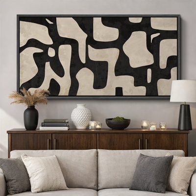 Mid Century Shape Abstract Contours Black and White Beige