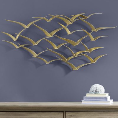 Gold Metal Flying Birds Wall Decor, 47" x 21"