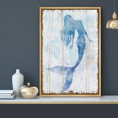 Mermaid Blue Mermaid on Wood Effect Panel