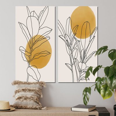 2 Piece Yellow Botanical Branch with Leaves I