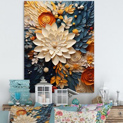 Orange Teal Botanical Whirlwind IV Watercolor