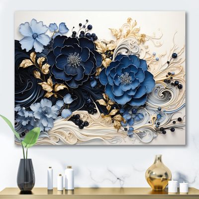 Blue Wildfloers Liquid Ink I Modern Flowers