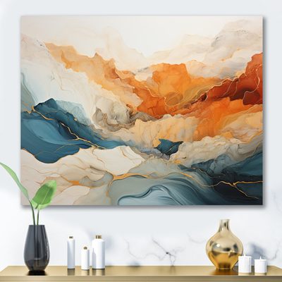 Abstract Orange and Blue River Ink Abstract Marble