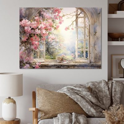 Pink Blossoming Country Window Gaze I Window