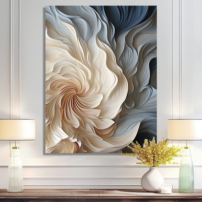 White and Blue Feather Spiral II Abstract Geometric