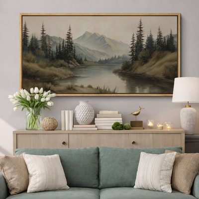 Misty Mountain Lake with Pine Forest Pictures