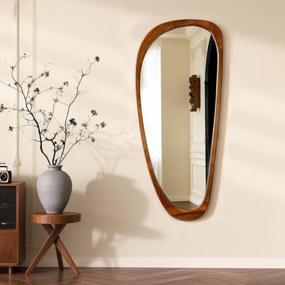 Asymmetrical Wood Framed Accent Wall Mirror