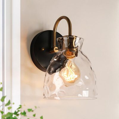 Almine Dimmable Iron Armed Sconce with Glass Shade