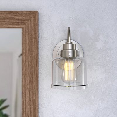 Juliann 1-Light Dimmable Steel Wall Sconce with Striped Glass Shade