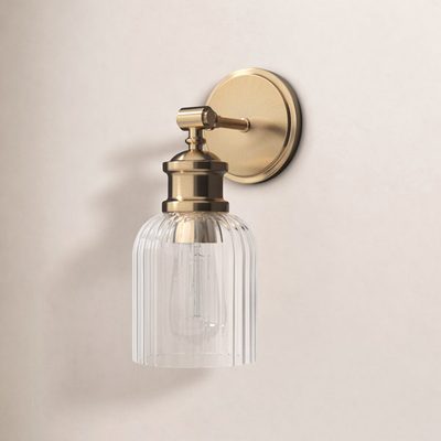 Ria Dimmable Ribbed Glass and Metal Armed Sconce