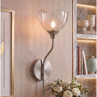 Dimmable Metal Wall Sconce with Petal Shaped Glass Shade