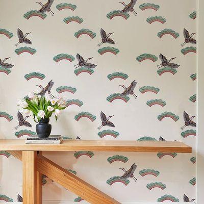 Cranes In Clouds Wallpaper by Carly Beck – Cream