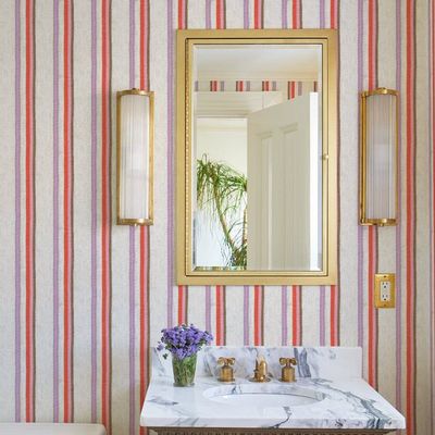 Life is a Banquet Stripe Wallpaper by Lingua Franca – Lilac + Melon