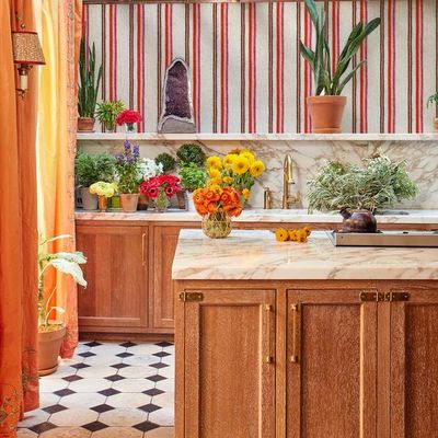Life is a Banquet Stripe Wallpaper by Lingua Franca – Peach + Rust