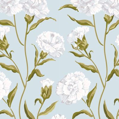 Townhouse Wallpaper by Sarah Jessica Parker – Morning Dew on Misty Blue