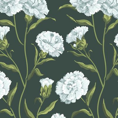 Townhouse Wallpaper by Sarah Jessica Parker – Silver on Deep Juniper