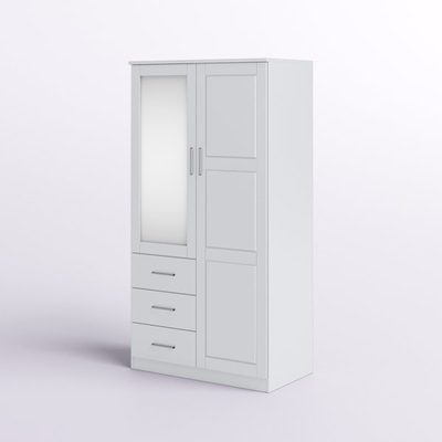Metro 100% Solid Wood 2-Door Wardrobe with Mirrored Door