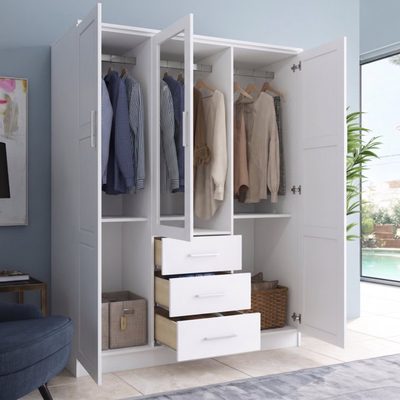 Aveah 100% Solid Wood 3-Door Wardrobe Closet with Mirror