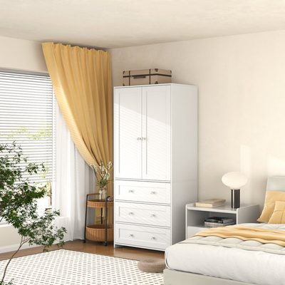 Sandrea 2-Door Wardrobe Closet with Mirror and 3 Drawers