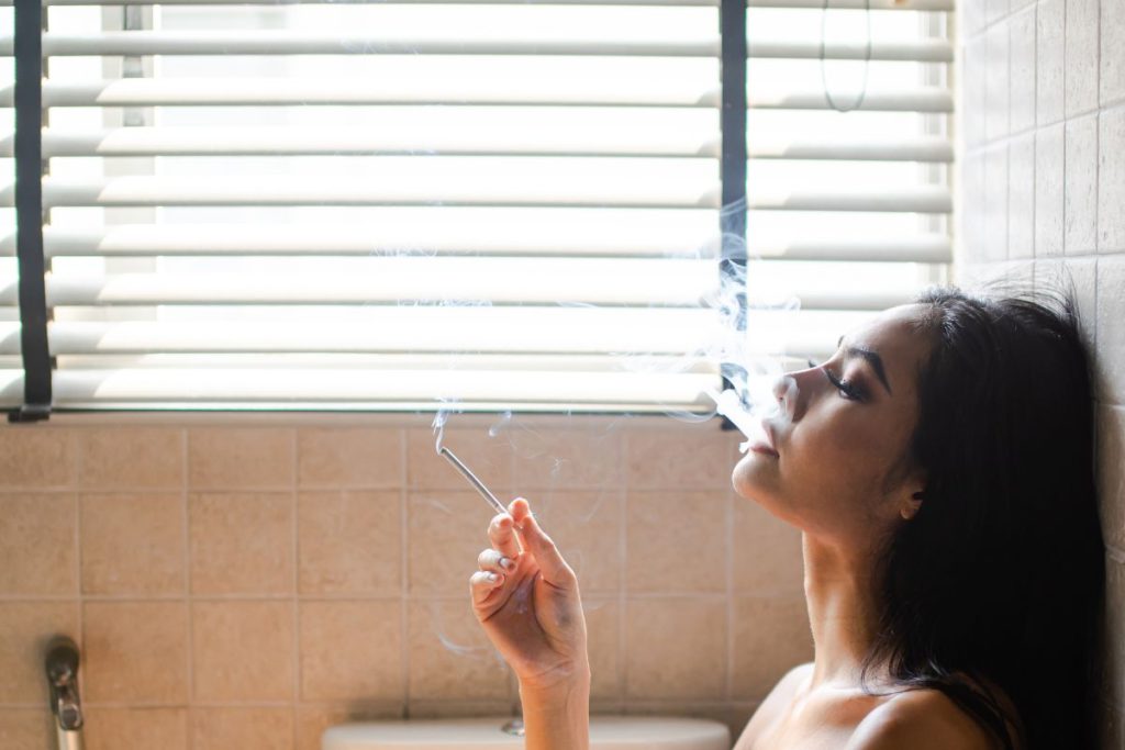 smoking in a bathroom