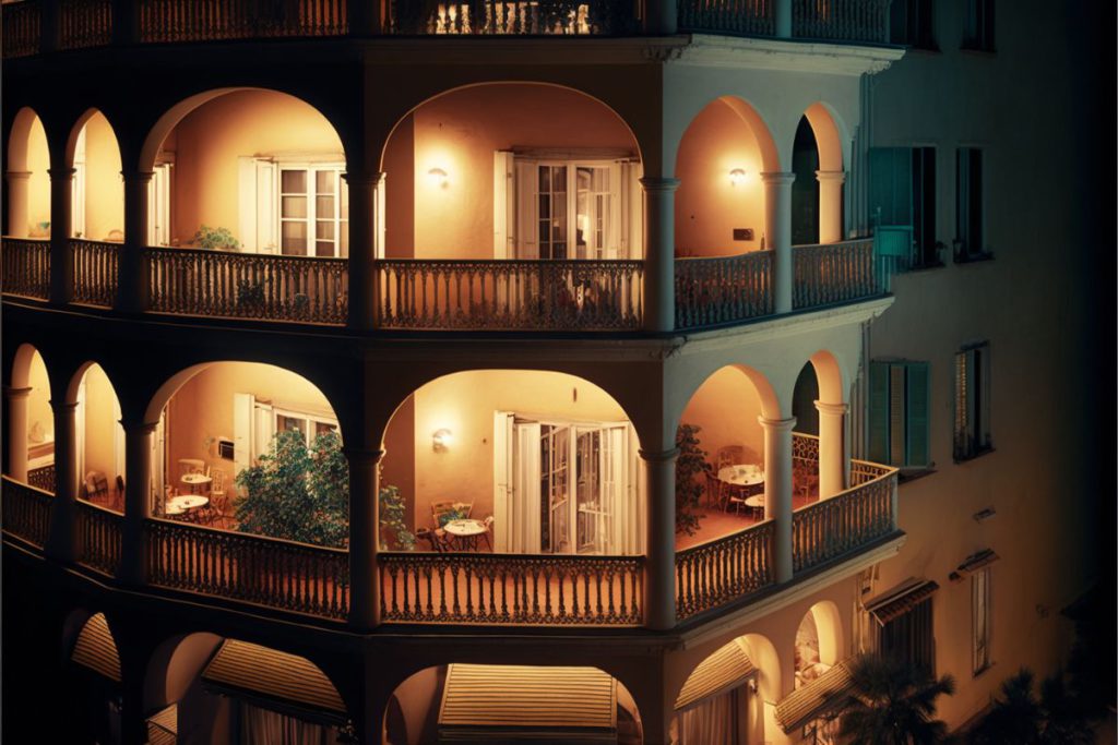 night lights on balconies