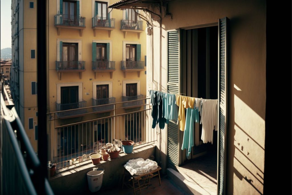 Drying clothes on balcony