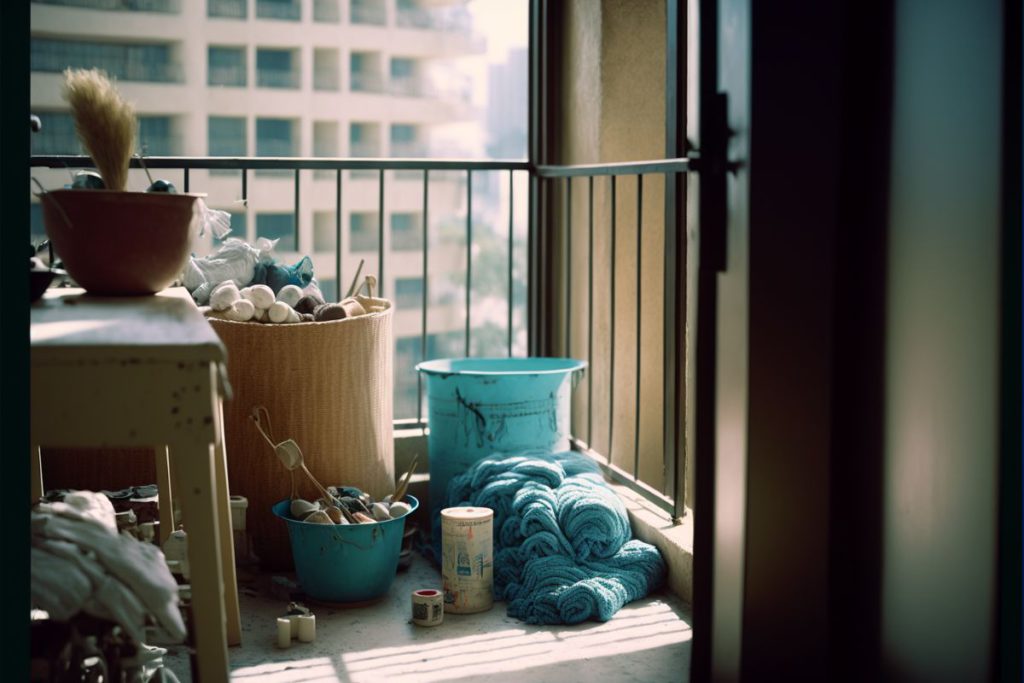 Storing wet items on the balcony