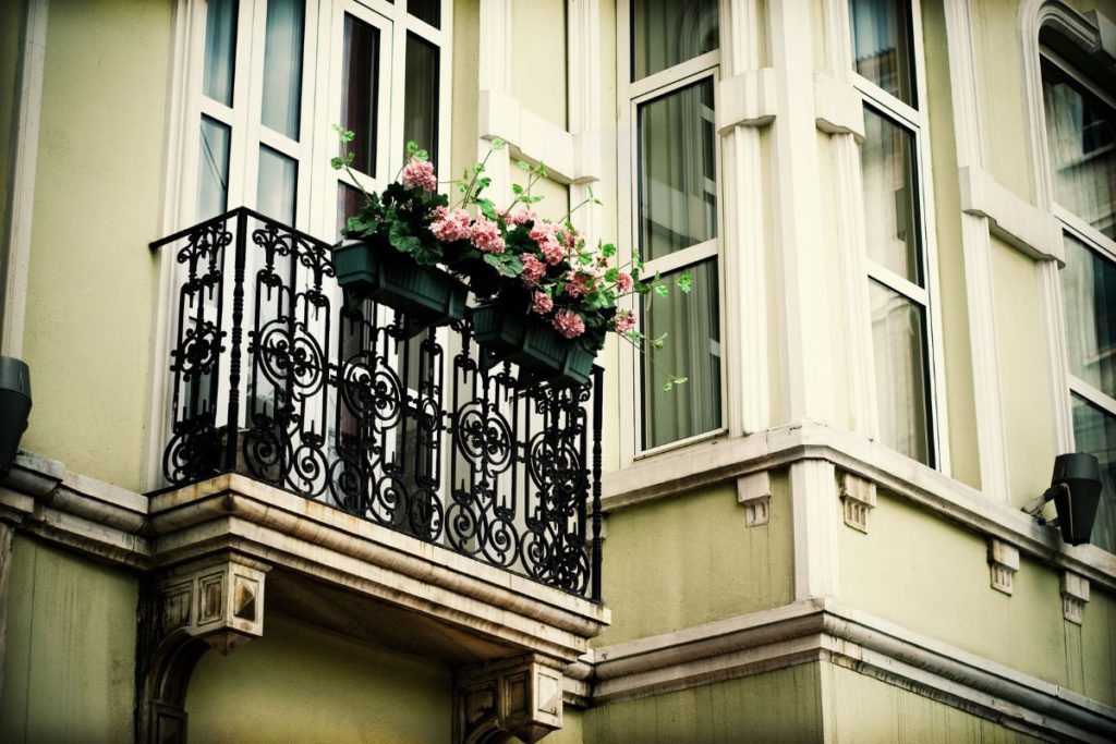 Flowers on a Juliet balcony