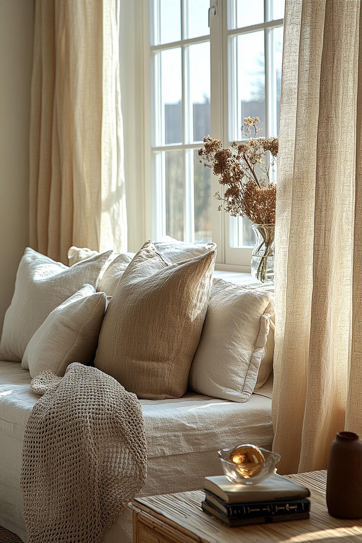 Beige Aesthetic Apartment - Breezy Natural Fiber Curtains 01