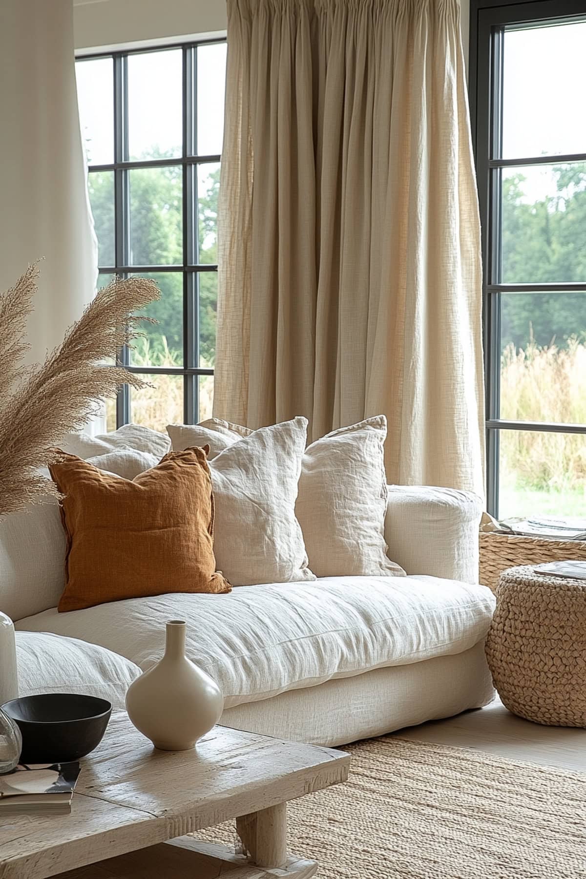 Beige Aesthetic Apartment - Breezy Natural Fiber Curtains 02