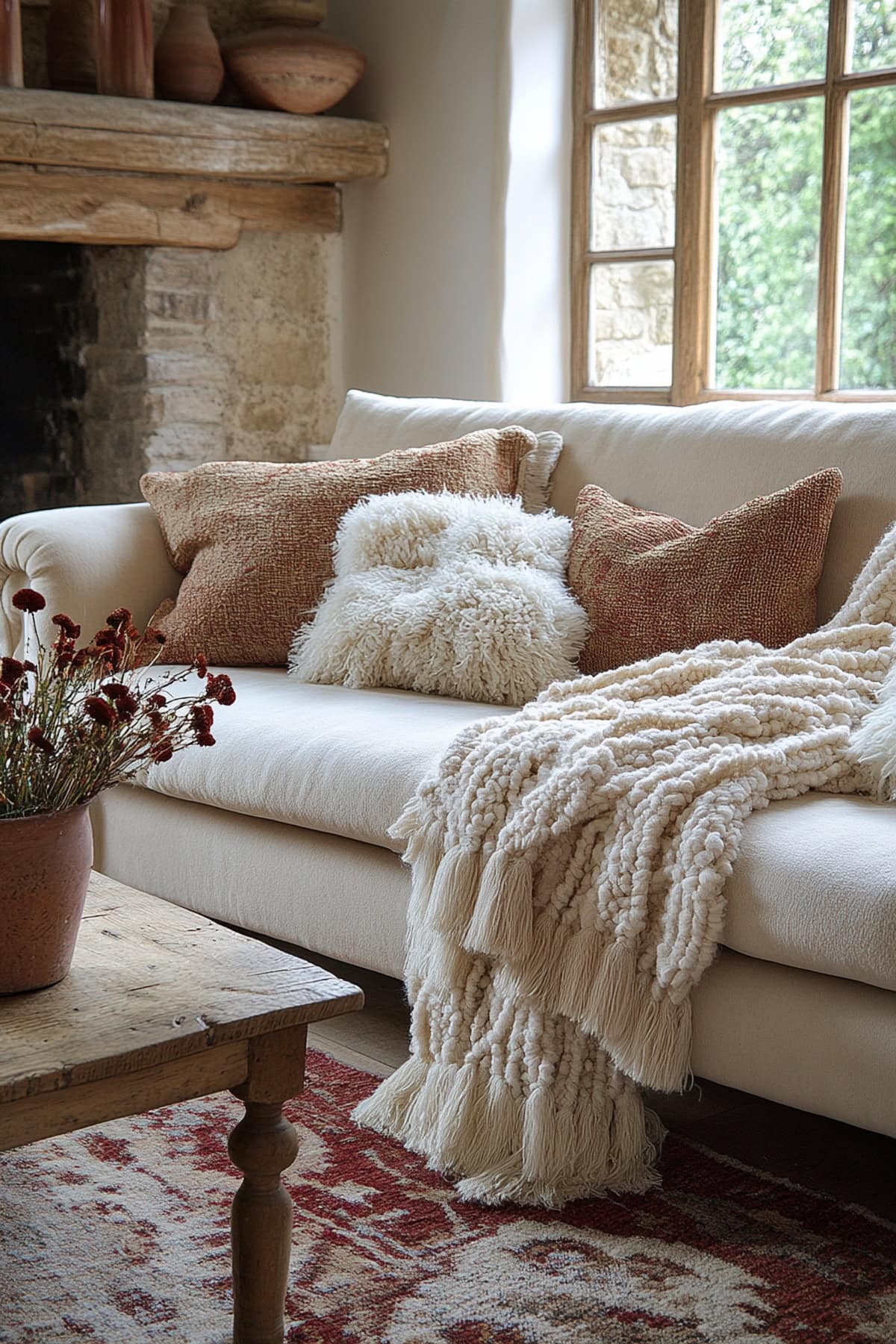 Beige Aesthetic Apartment - Cozy Knit Throws and Cushions 02