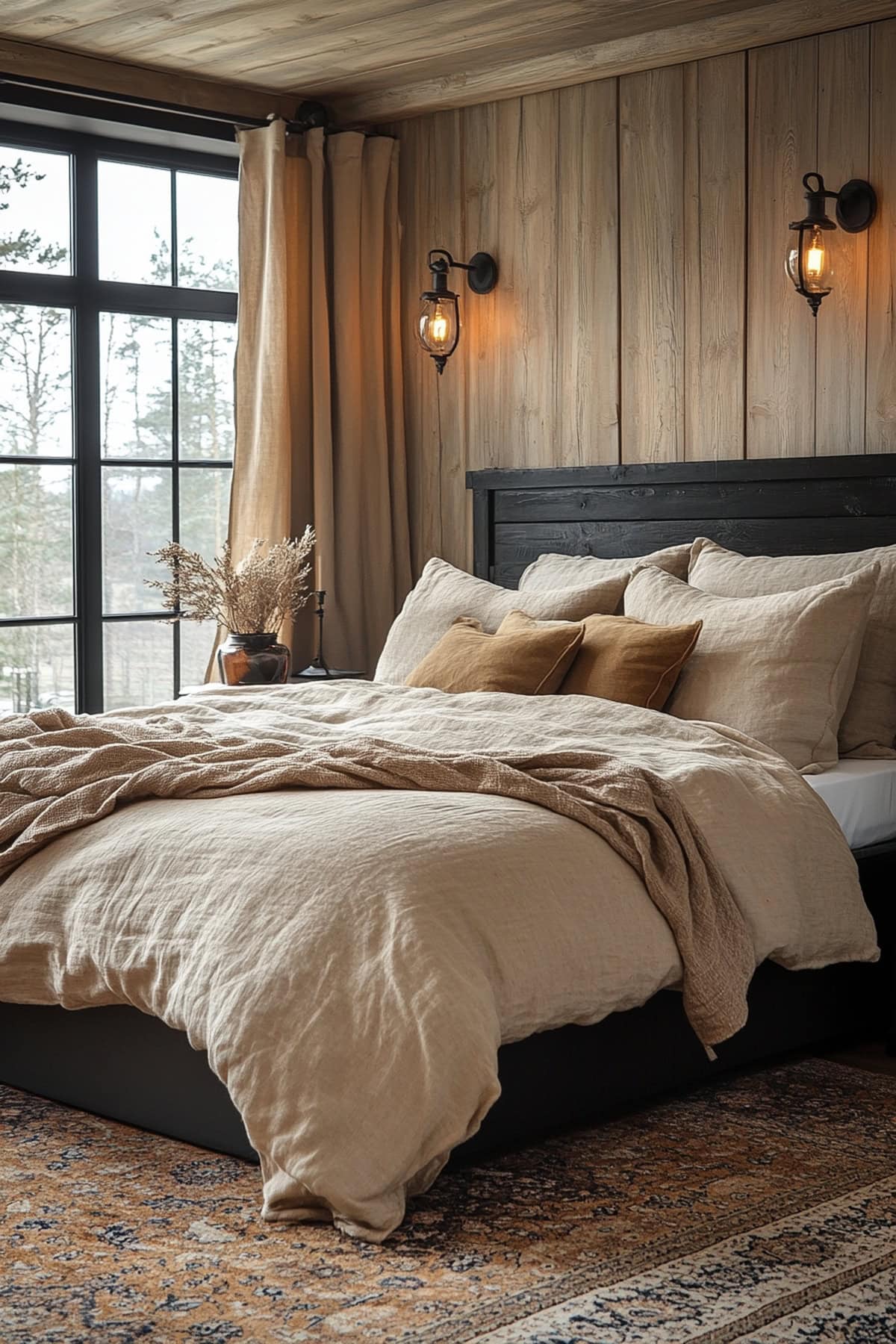 Black and Beige Apartment – Cozy Rustic Bedroom 03