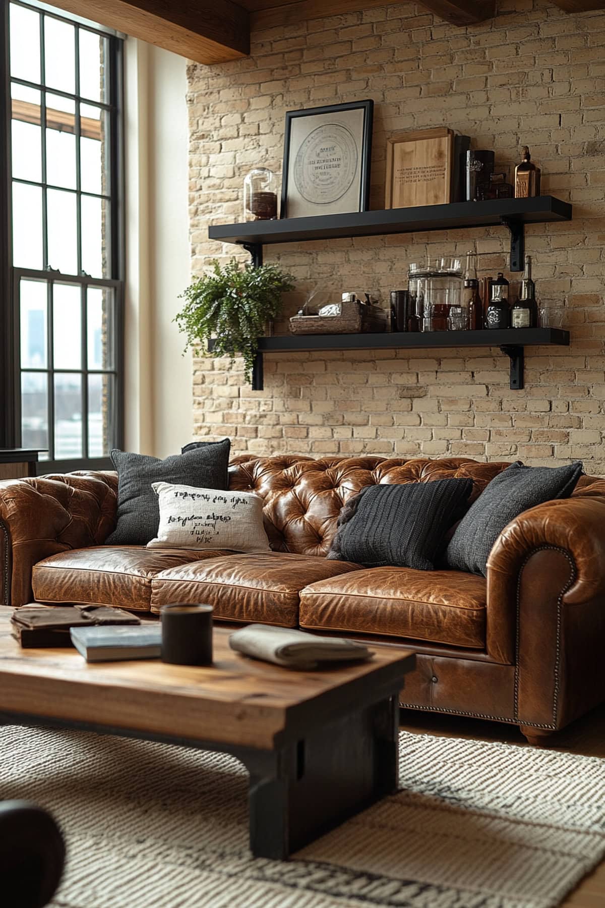 Black and Beige Apartment – Industrial Living Room 1