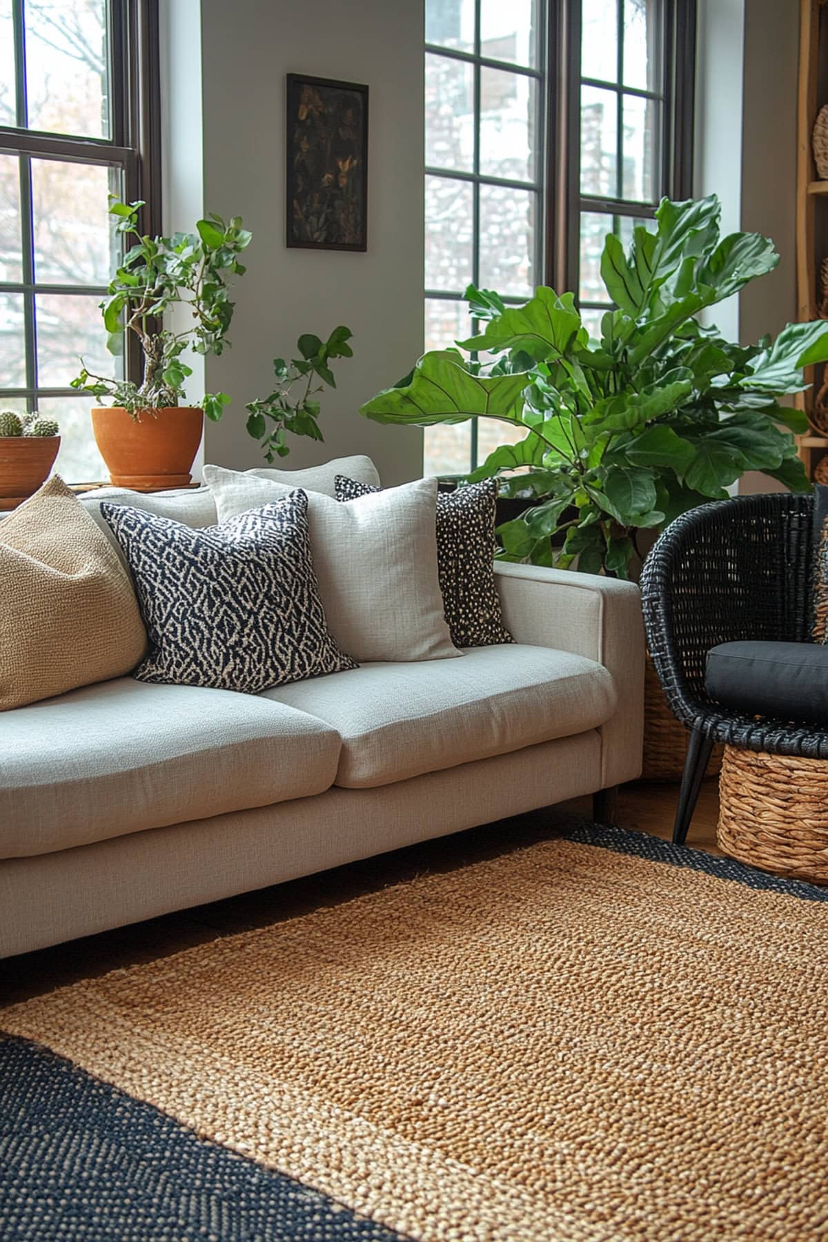 Bohemian Black and Beige Living Room 02