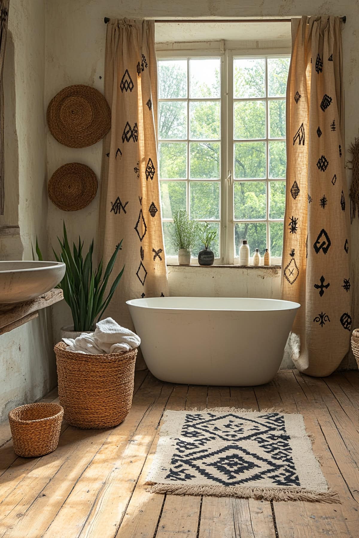 Boho Black and Beige Apartment Bathroom 02