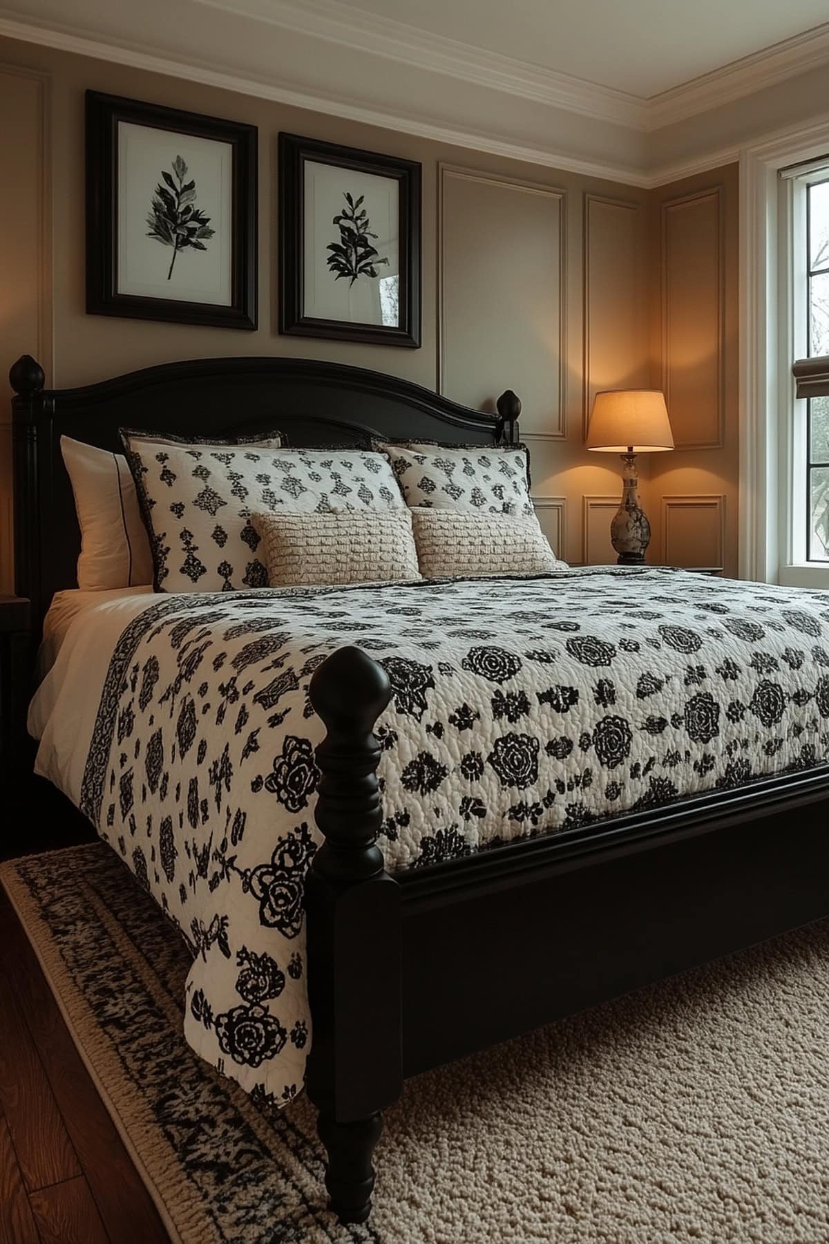 Eclectic Black and Beige Apartment Bedroom 01