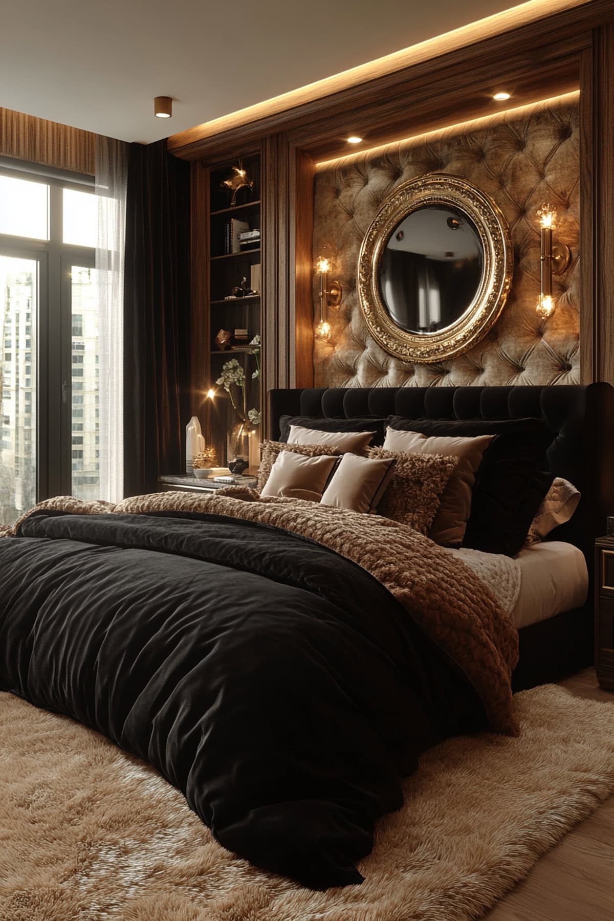 Glamorous Black and Beige Apartment Bedroom 01