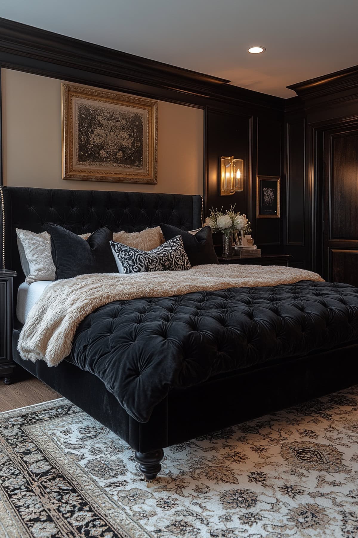 Glamorous Black and Beige Apartment Bedroom 02