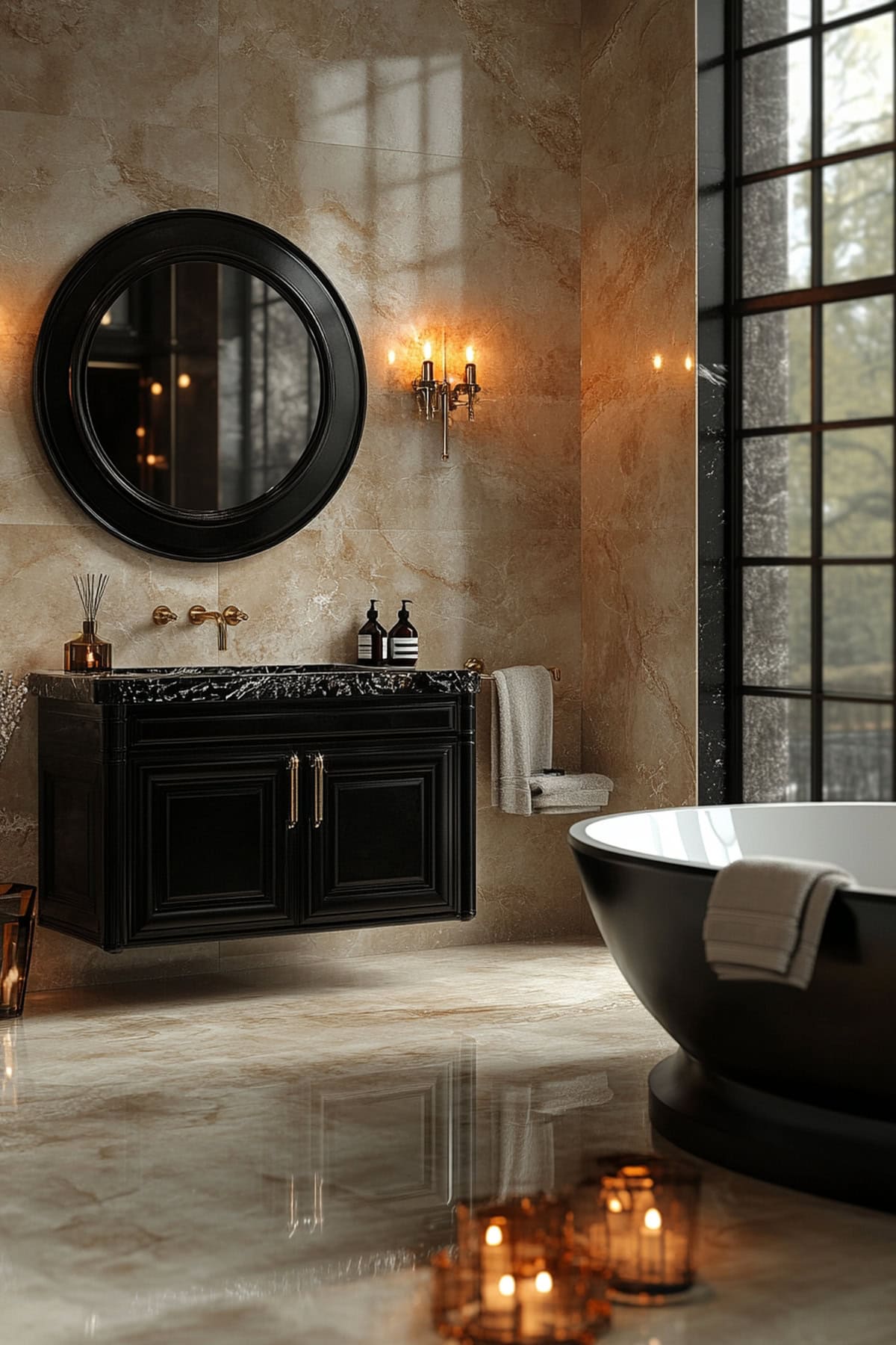 Glamorous Black and Beige Bathroom 01