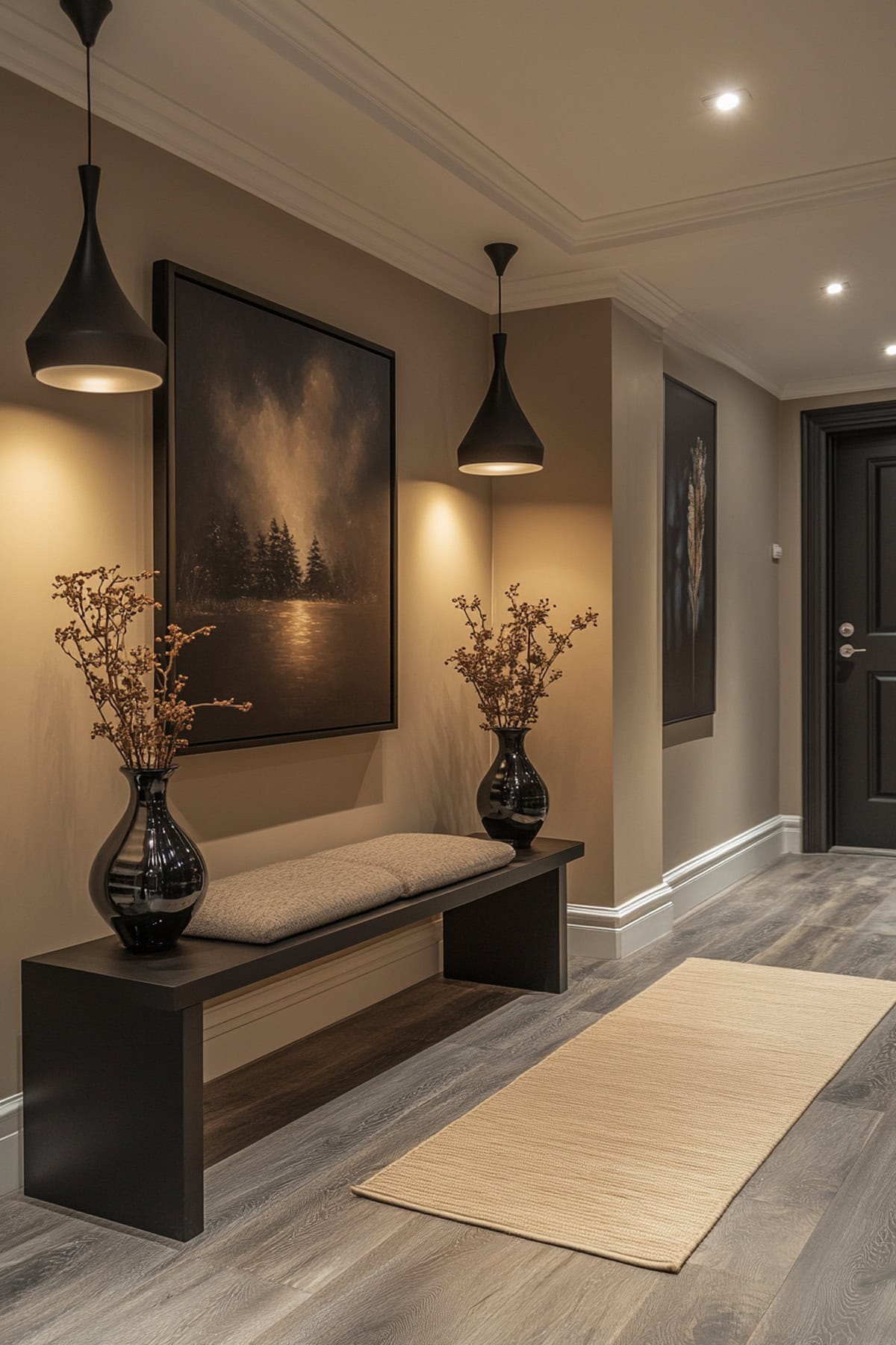 Modern Black and Beige Hallway with Statement Art 02