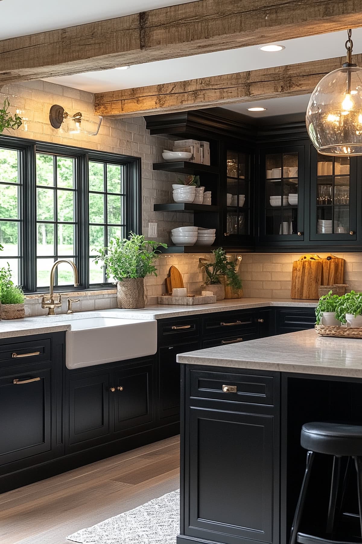 Modern Farmhouse Black and Beige Kitchen 02