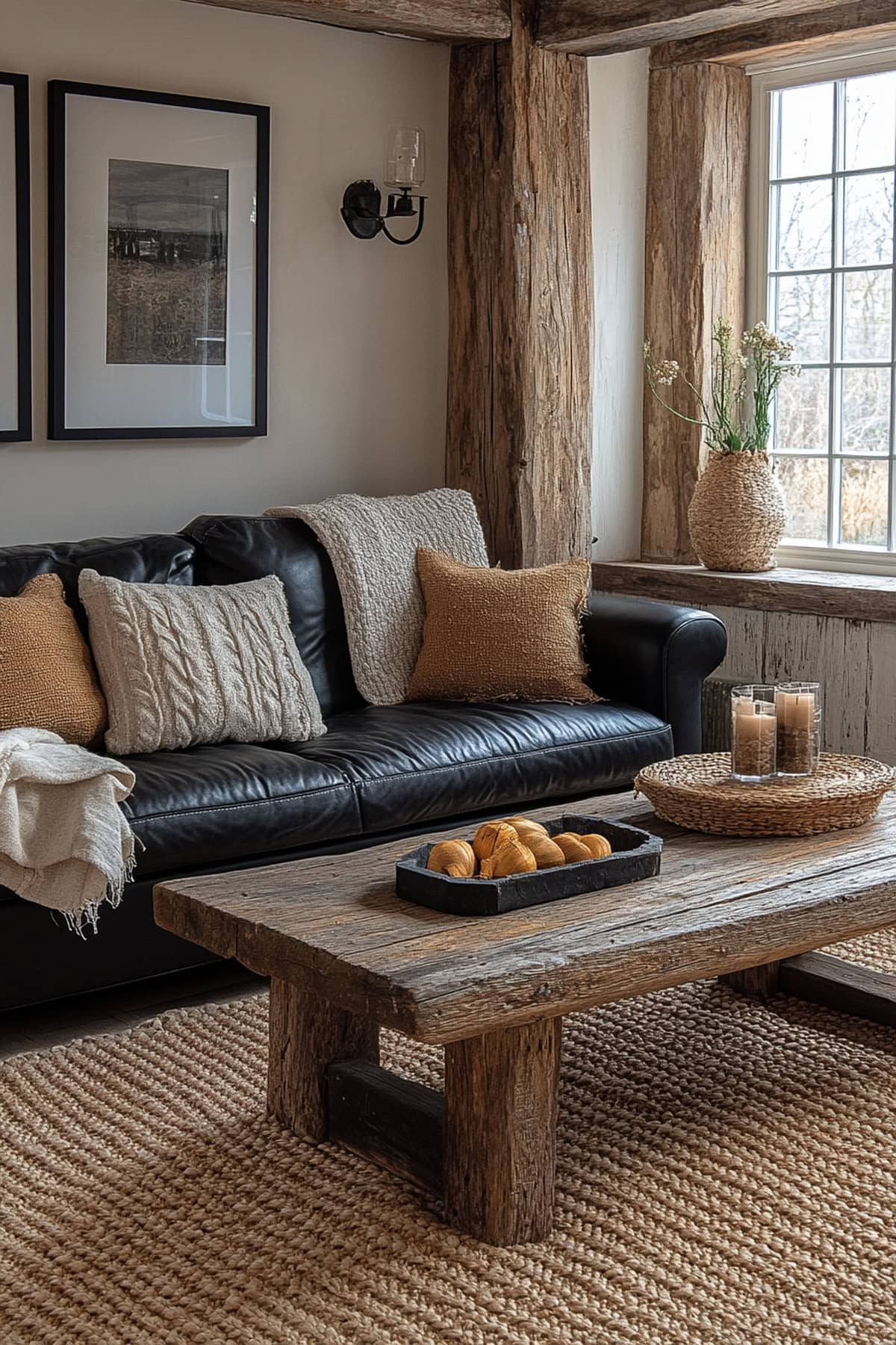 Rustic Black and Beige Apartment Living Room 01