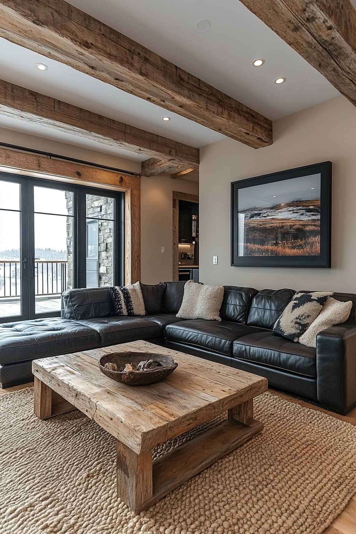 Rustic Black and Beige Apartment Living Room 02